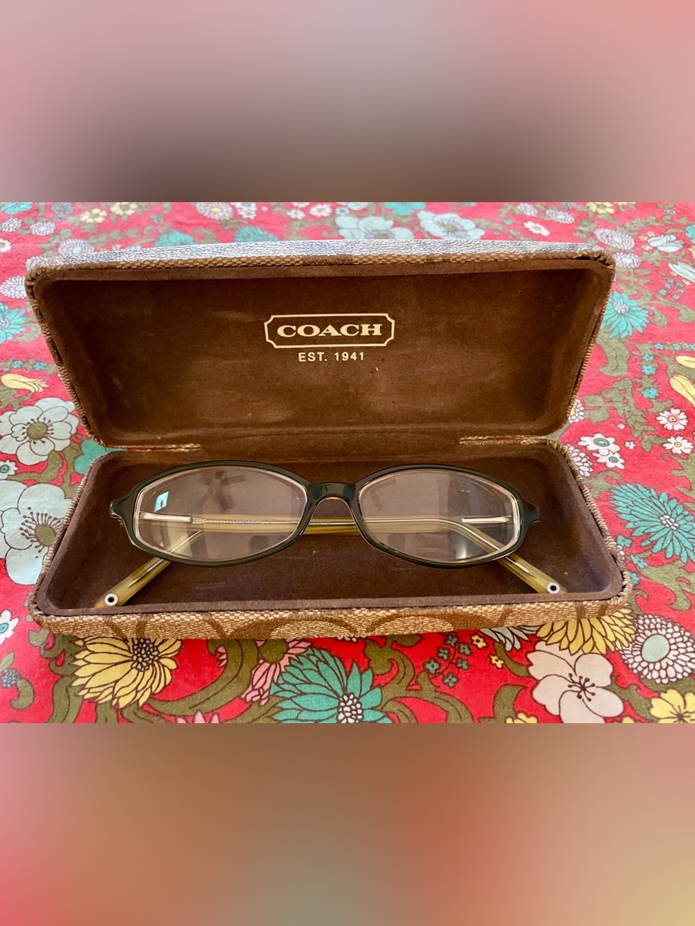 Coach Vintage Women's Green and Gold Oval Eyeglass Frames